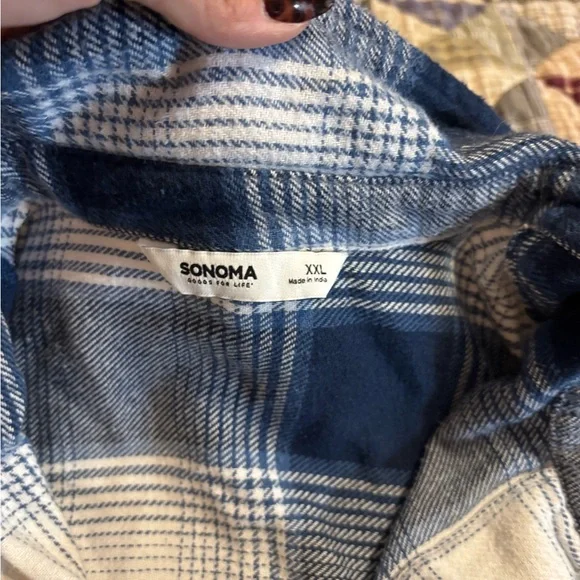 Sonoma Navy and White Checkered Shirt - Picture 3 of 5